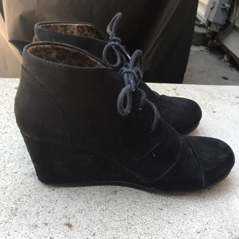 Black suede lace up wedges
